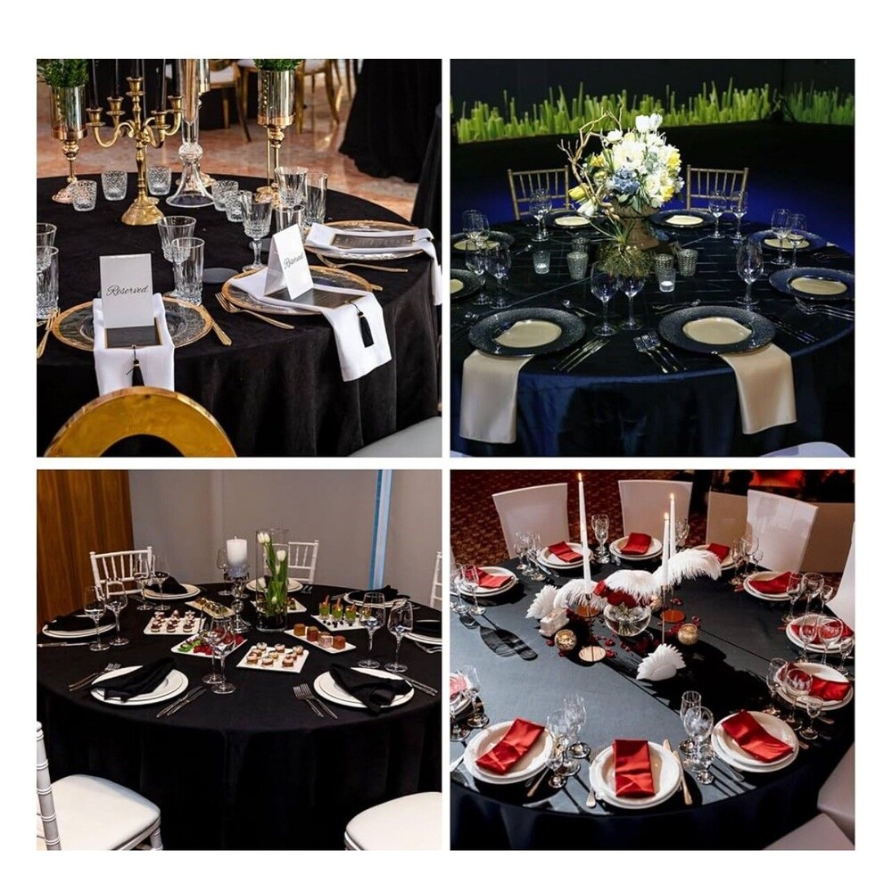 Round Tablecloth Table Cover Party Wedding linen polyester 120'' BLACK PACK OF 2